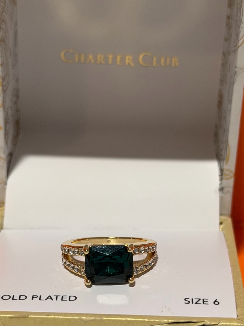 Charter Club Gold-Plated Ring with Deep Green Square Stone